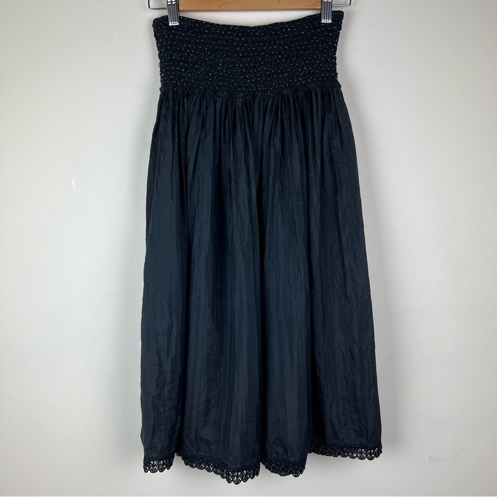 Express | Vintage Y2K Whimsigoth Smocked Beaded Silk Strapless Mini Dress | XS
